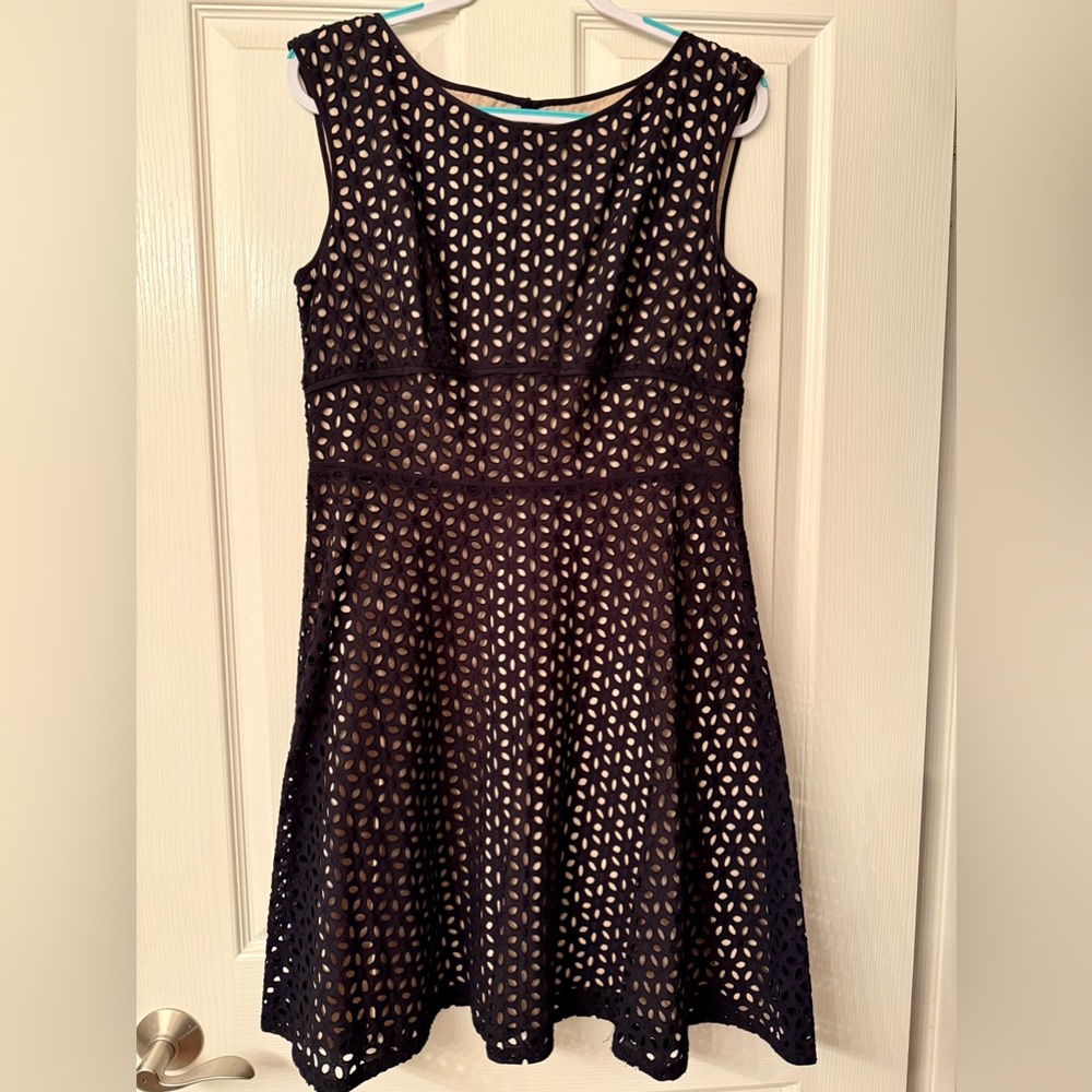 Loft sleeveless dress with flower pattern overlay on nude slip